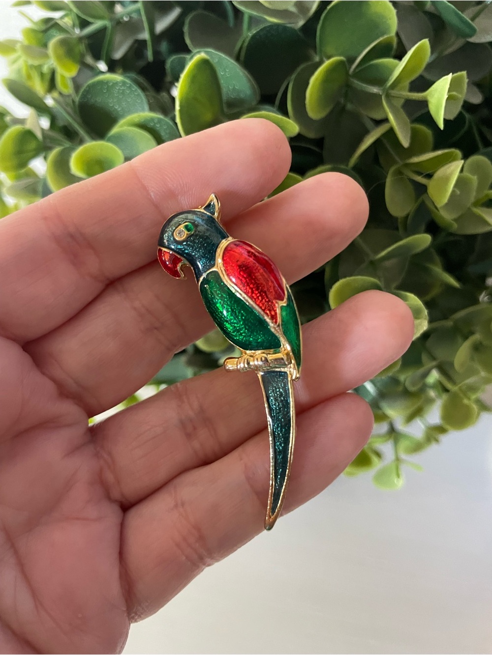 Vintage Giovanni Enamel Parrot Brooch Red Blue Green Gold tone